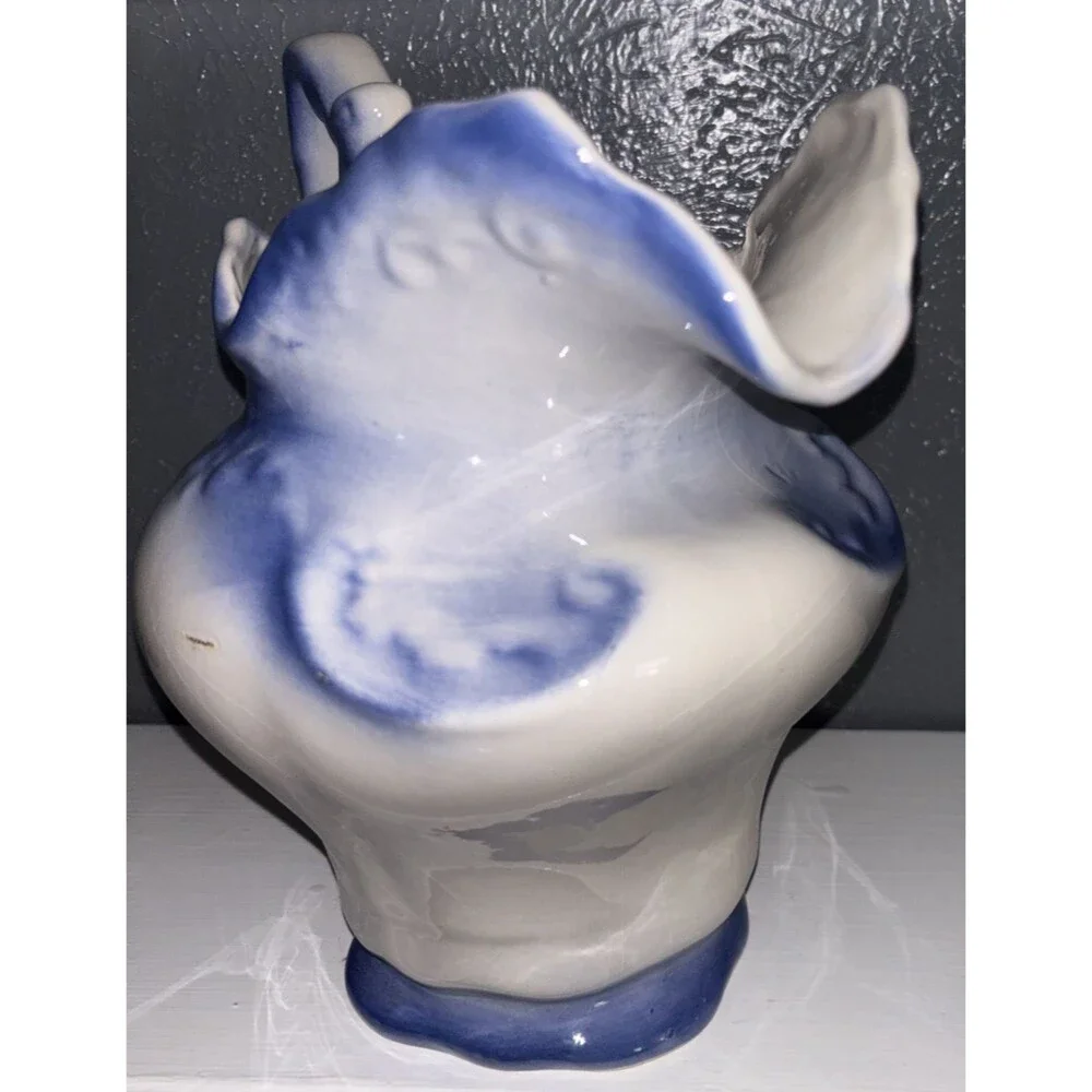 VINTAGE VICTORIAN FLOW BLUE STYLE PITCHER MAURICE LOU CERAMIC CALIFORNIA USA